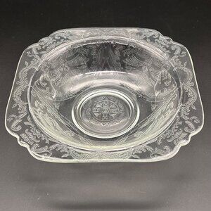 Vintage Clear Depression Glass Square Bowl Madrid Pattern Scalloped Edges 7"x2"